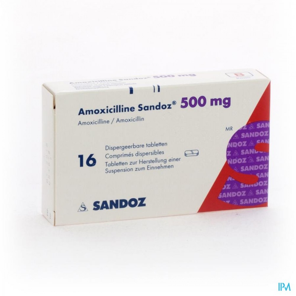 AMOXICILLINE SANDOZ 500 MG TABL DISP 16 Apotheek T Kindt