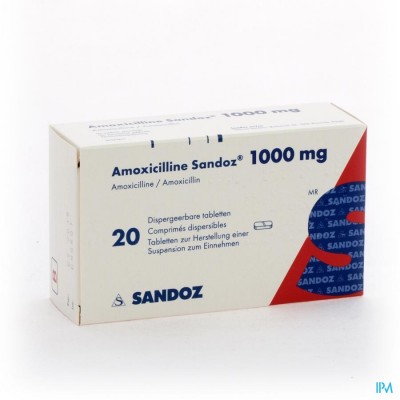 AMOXICILLINE SANDOZ 1000 MG TABL DISP 20
