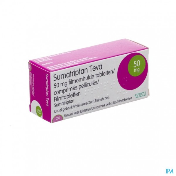 SUMATRIPTAN TEVA 50 MG FILMOMH TABL 24 X 50 MG | Apotheek T'Kindt